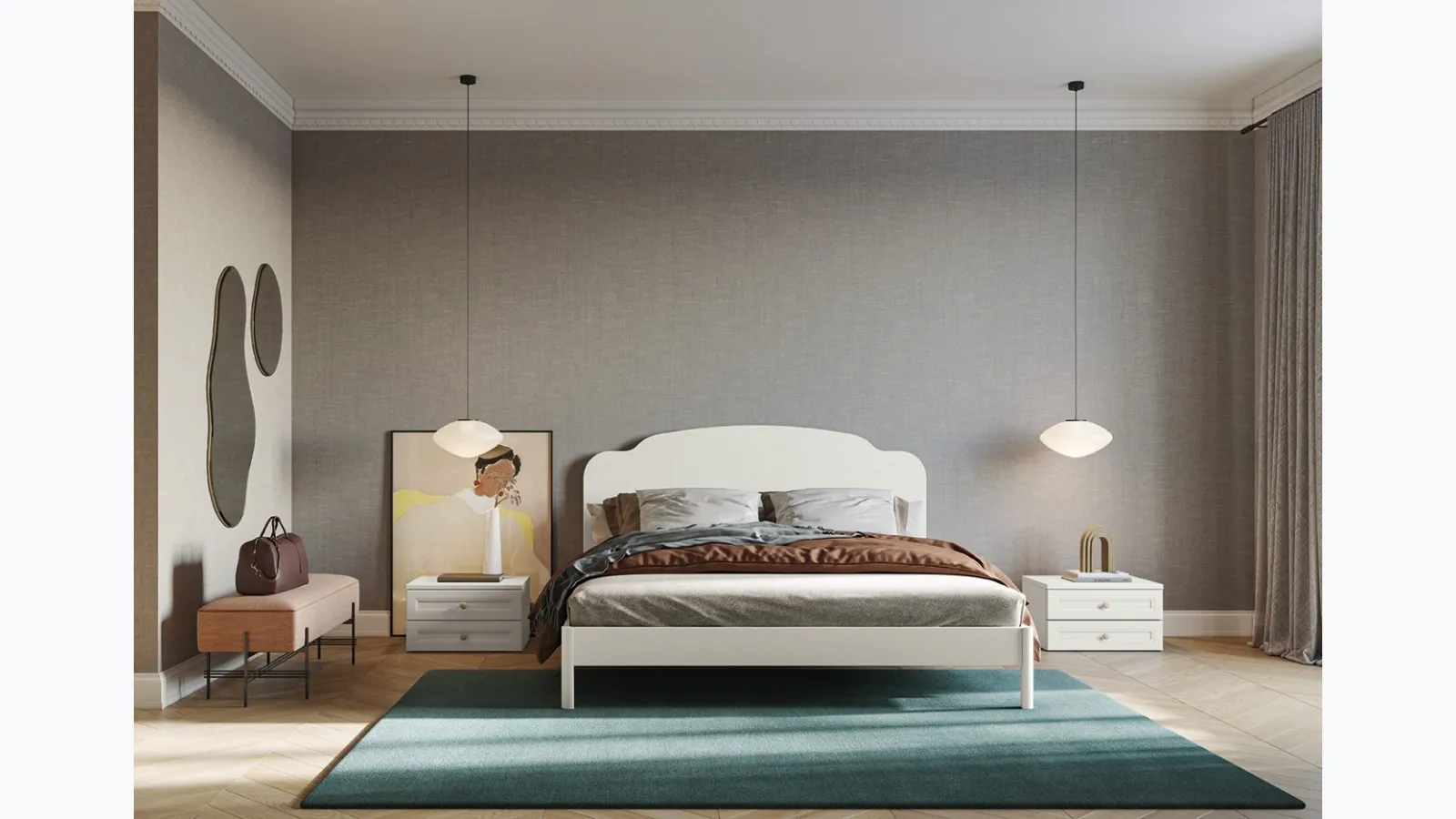 Bed with Arcadia Aida headboard by Colombini Casa.