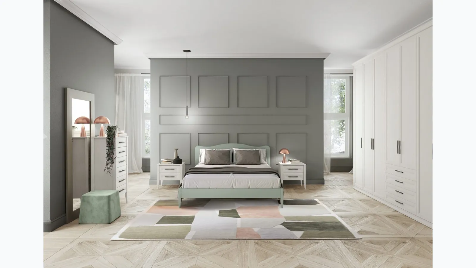 Bed with Arcadia Gabry headboard by Colombini Casa.