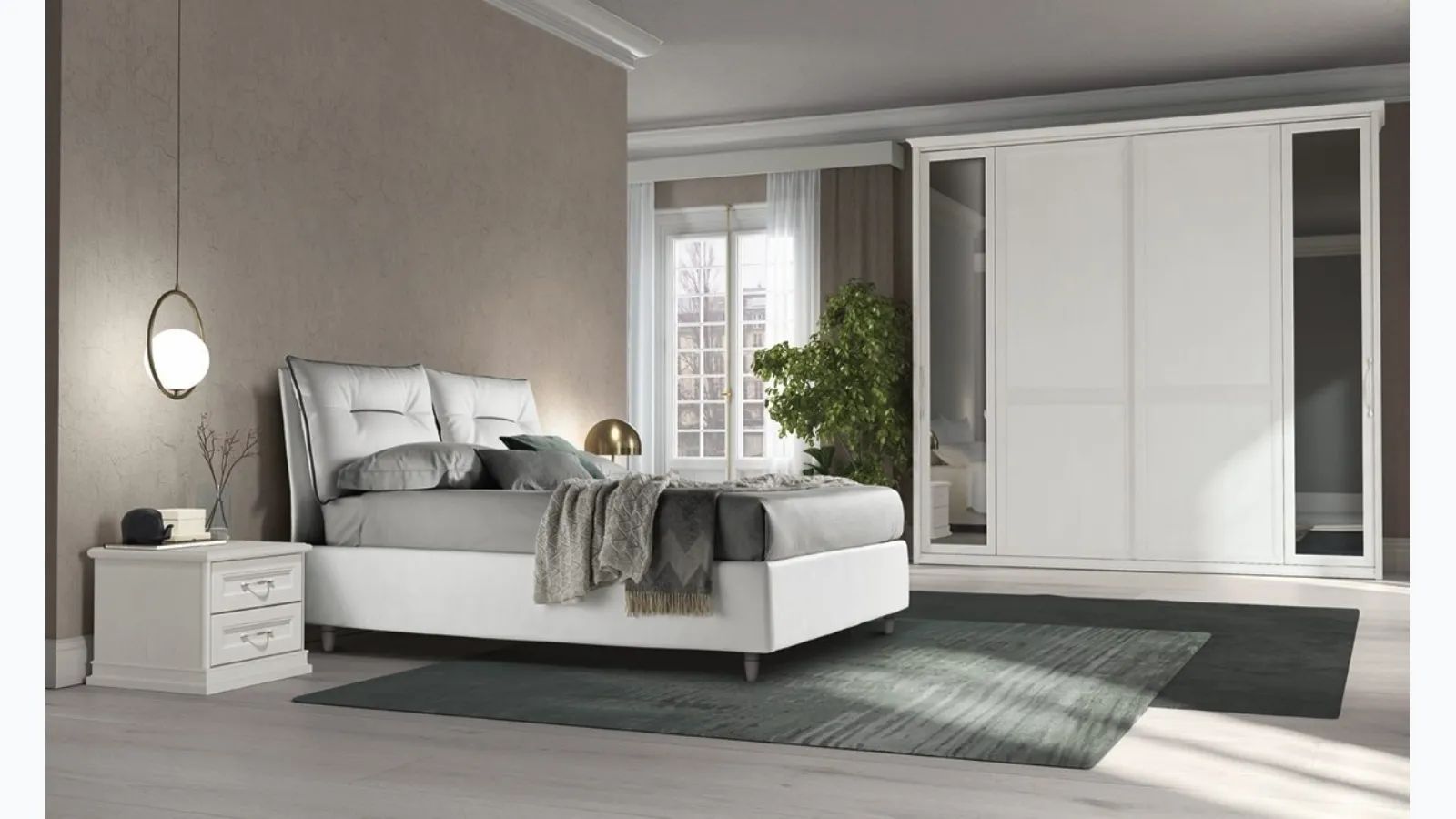 Arcadia Kiss upholstered bed in fabric by Colombini Casa.