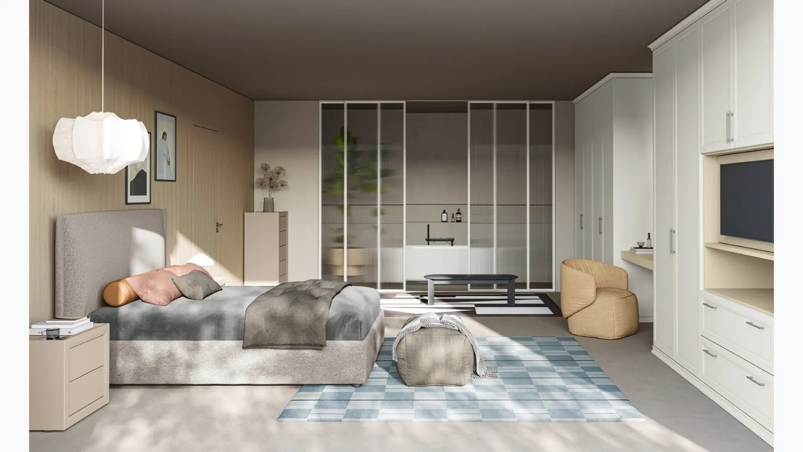 Upholstered Arcadia Norma fabric bed by Colombini Casa.