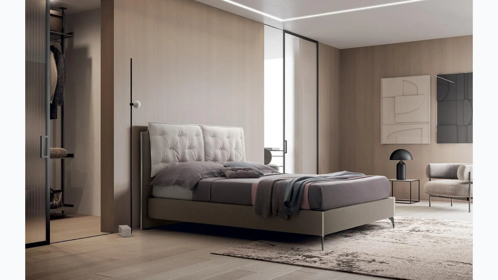 Double bed in Arley fabric by Felis.