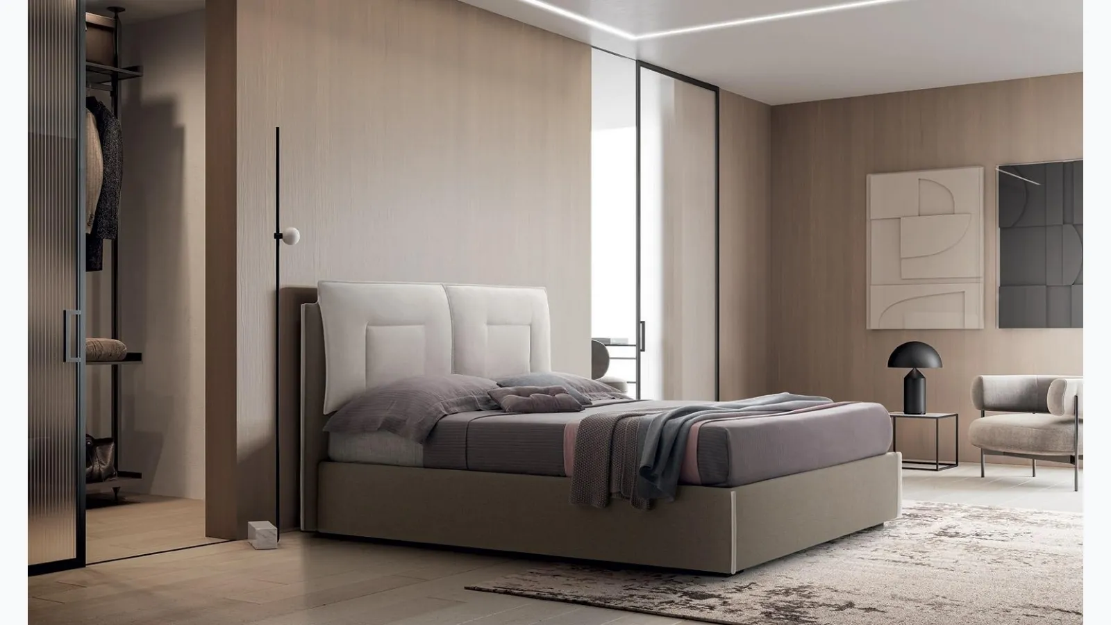 One and a half square bed in Arley fabric by Felis.