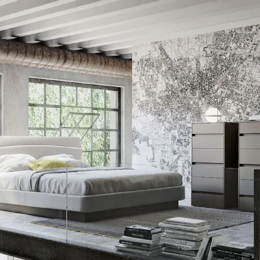 Fabric bed with LED headboard light Aurora by S75.