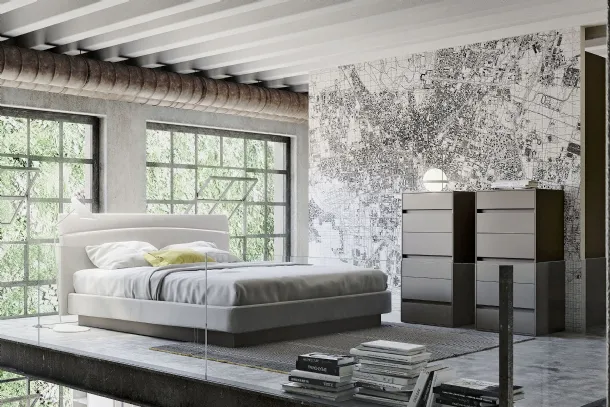 Fabric bed with LED headboard light Aurora by S75.