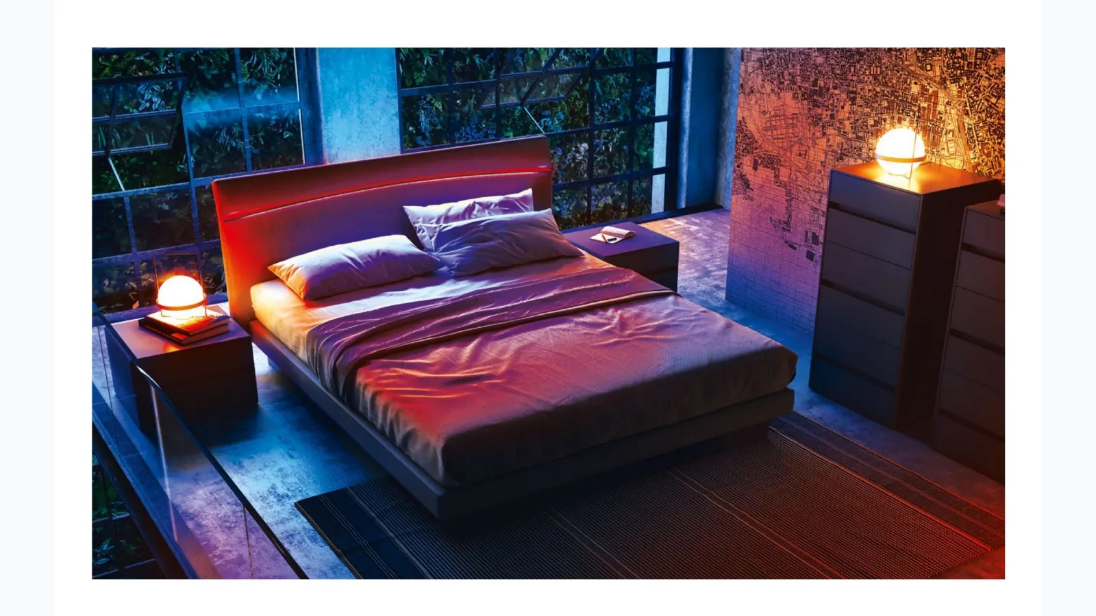 Fabric bed with illuminated headboard Aurora by S75