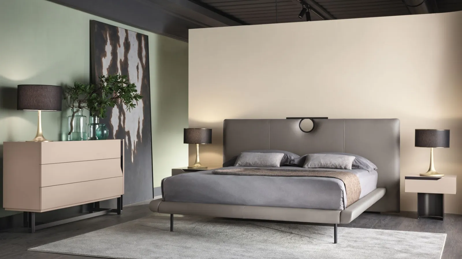 Leather bed with Bay 2 headboard by Cantori.