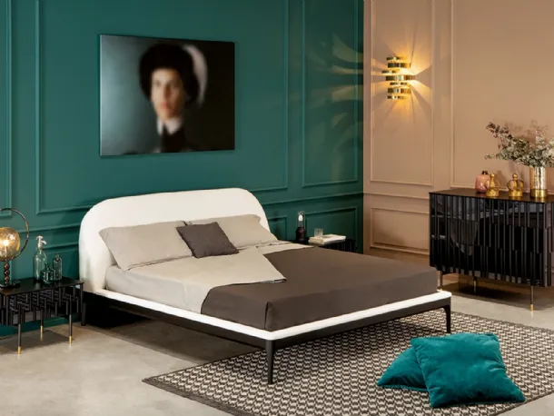 Padded bed with faux leather Bernini headboard by Tonin Casa.