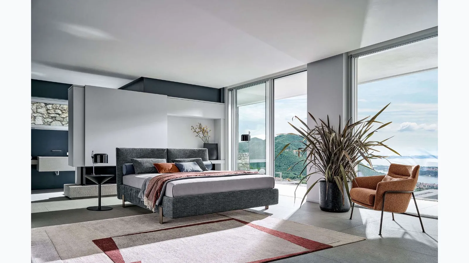 Fabric bed with Book headboard by Twils.