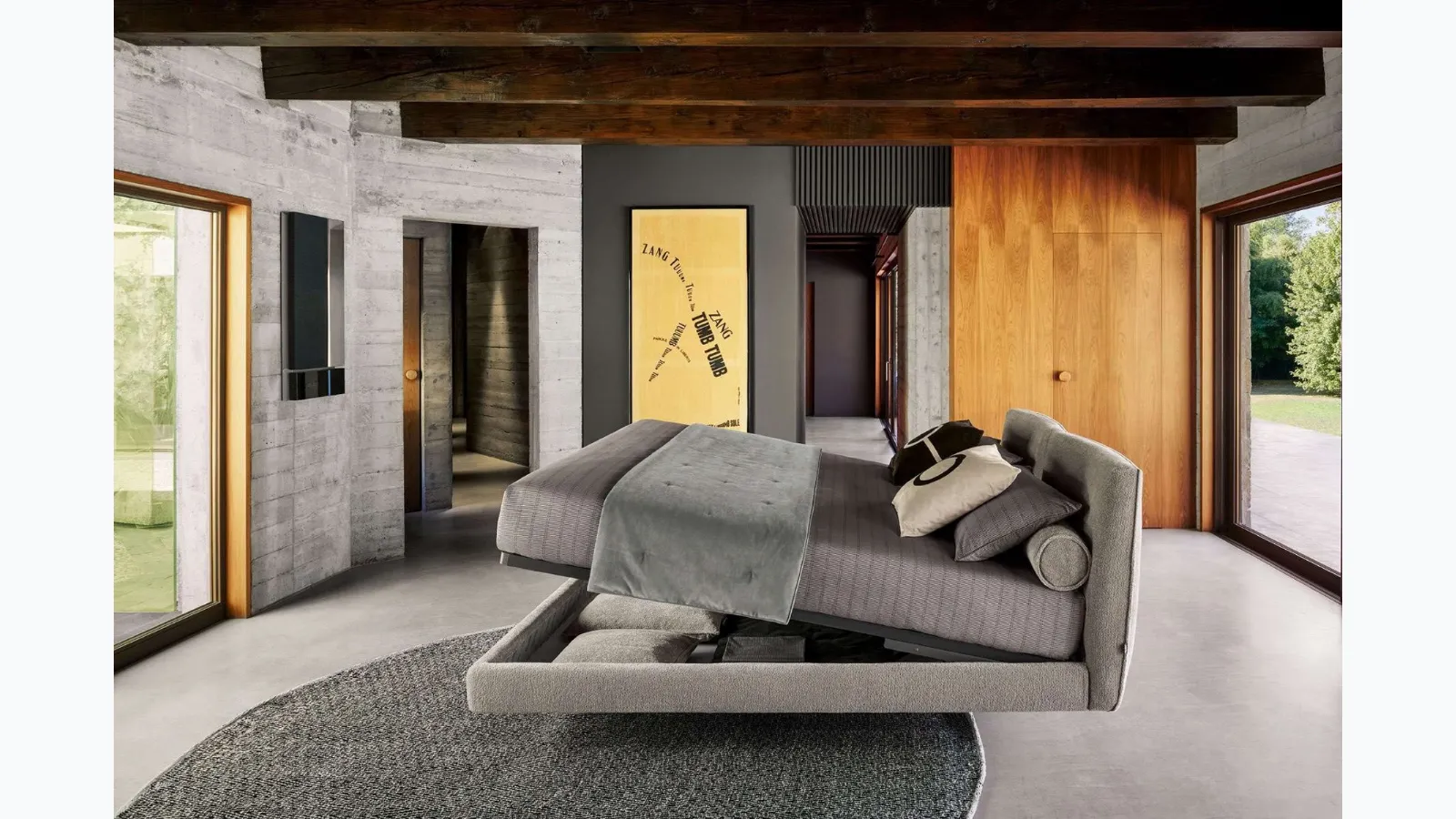 Fabric bed with Book headboard by Twils.