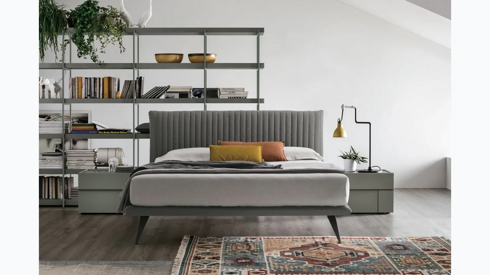 Tomasella's Bravo Plus upholstered and quilted fabric headboard bed.