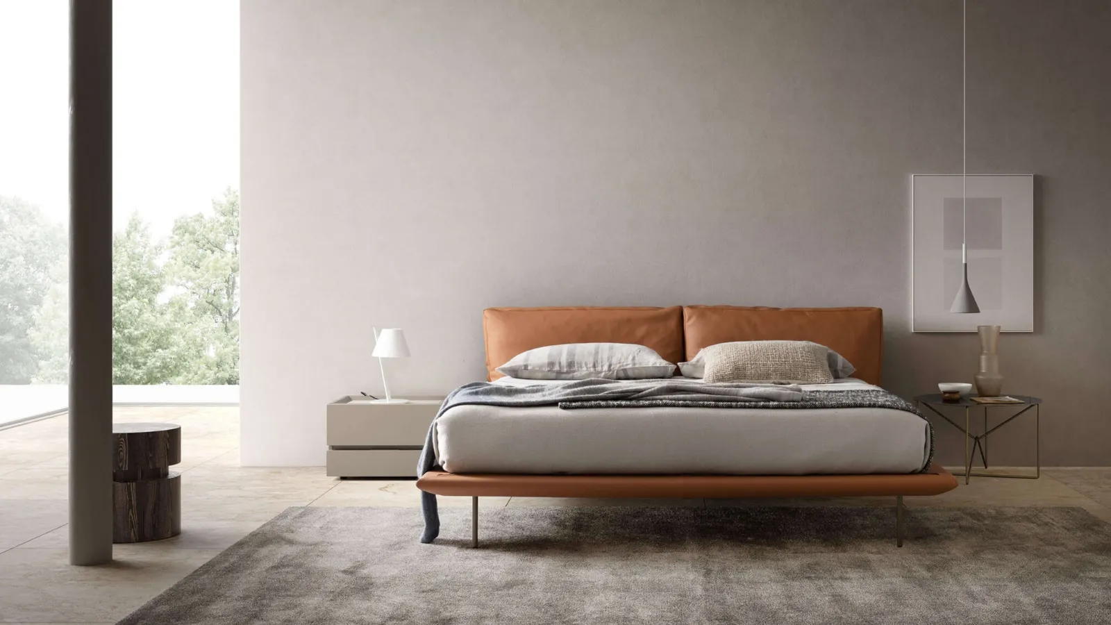 Leather bed Cali with headboard by Presotto