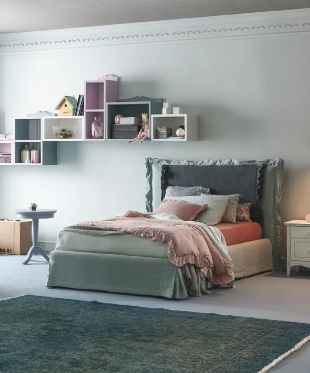 Fabric single bed with a queen-size headboard Calipso by Callesella.