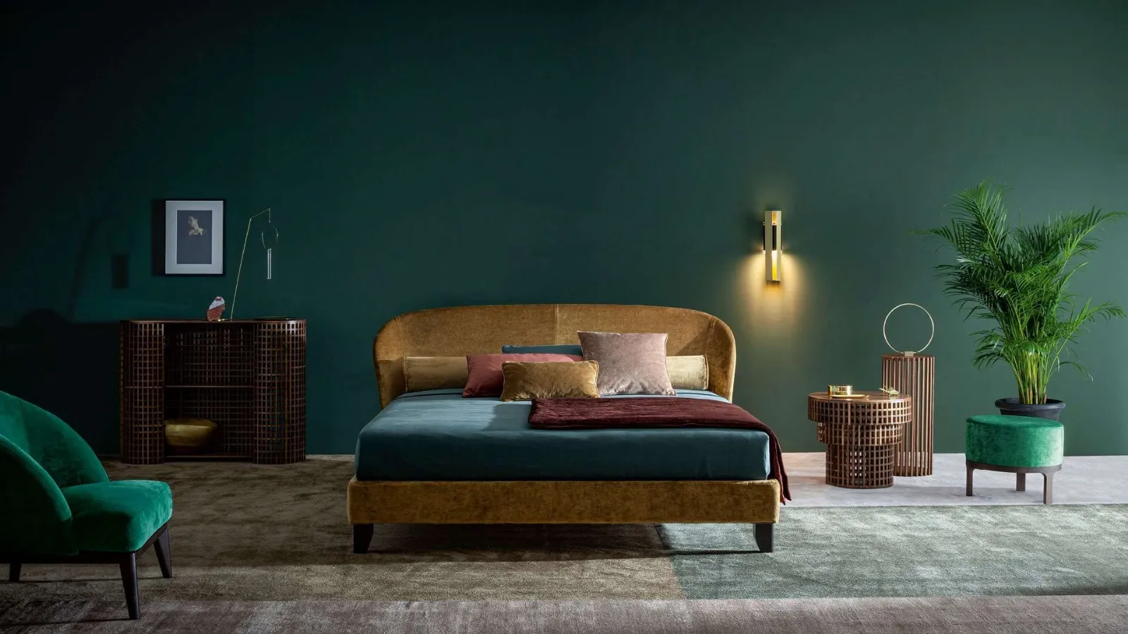 Fabric bed with Carnaby headboard by Twils.