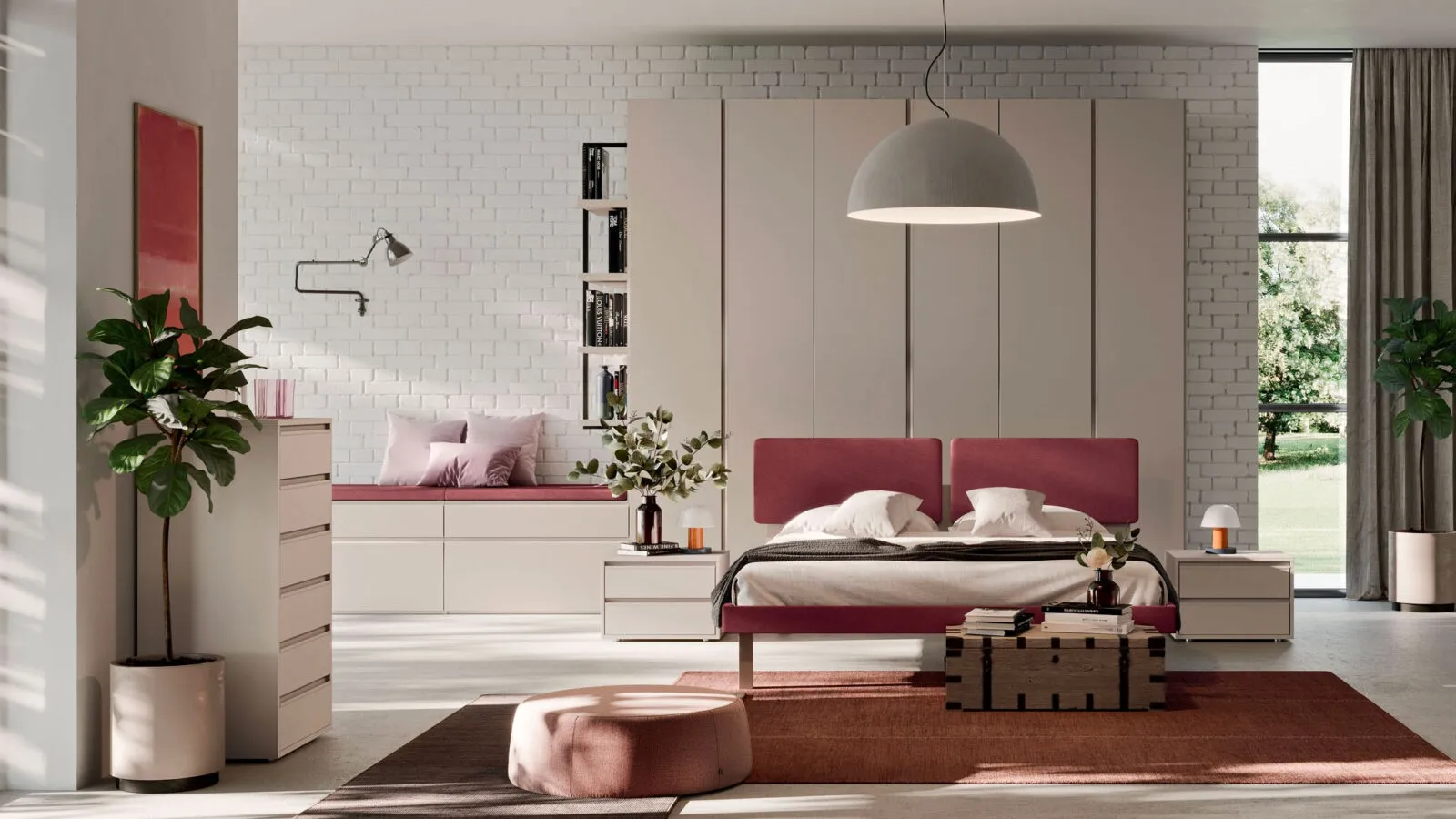 Bed with Cecilia fabric headboard by Orme