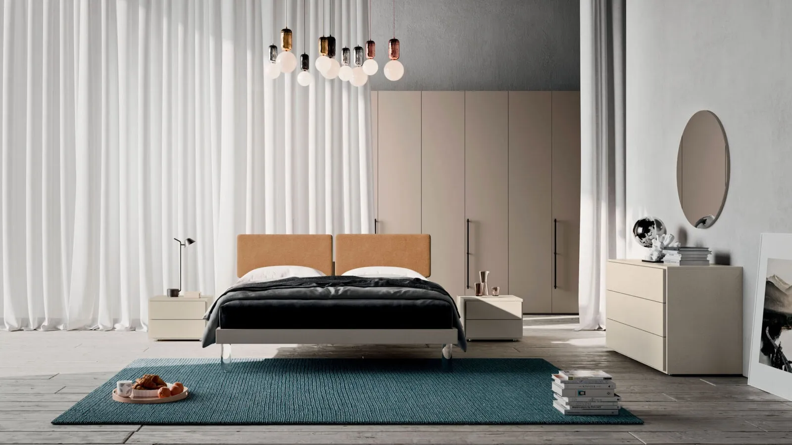 Bed with Cecilia fabric headboard by Orme