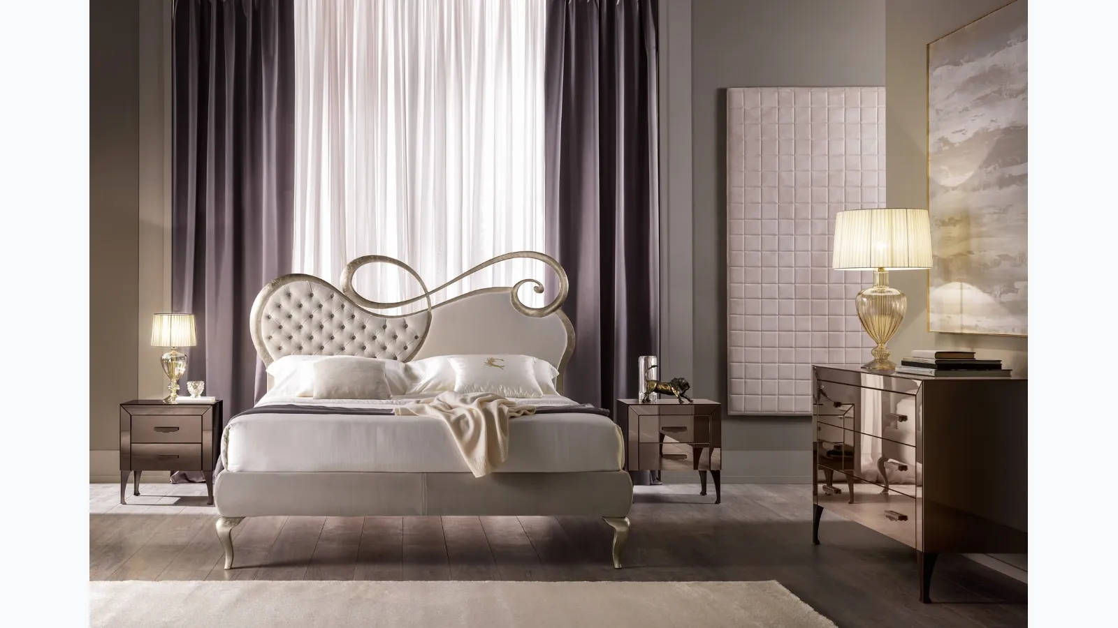 Classic upholstered bed with wrought iron details Chopin by Cantori