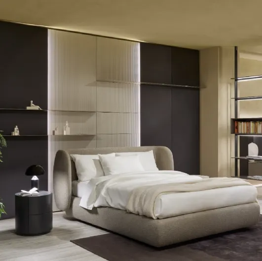 Cozy upholstered bed with storage box by Sangiacomo.