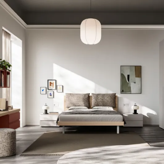 Night Cream Bed 01 in wood effect finish with Orme padded cushions.