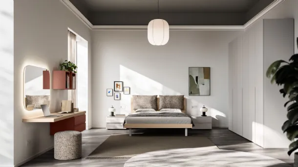 Night Cream Bed 01 in wood effect finish with Orme padded cushions.