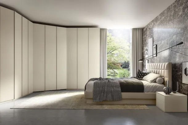 Leather upholstered bed with quilted headboard Cross Max from S75.