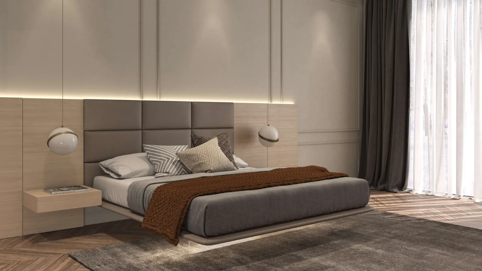 Bed with Dama wood paneling by Presotto