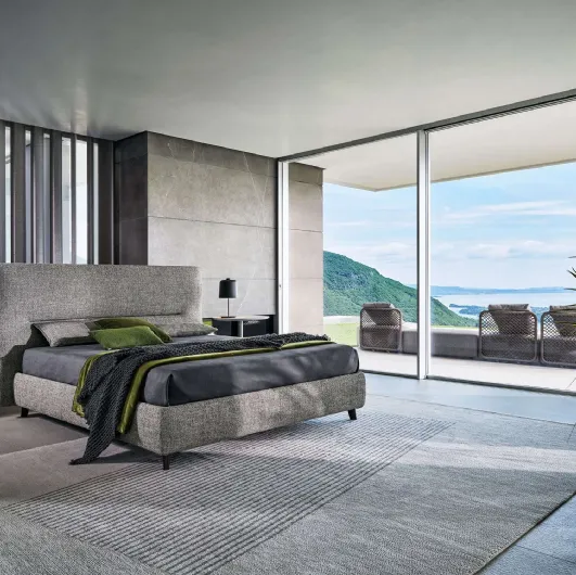 Fabric bed with De-Light headboard by Twils.