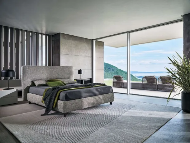 Fabric bed with De-Light headboard by Twils.