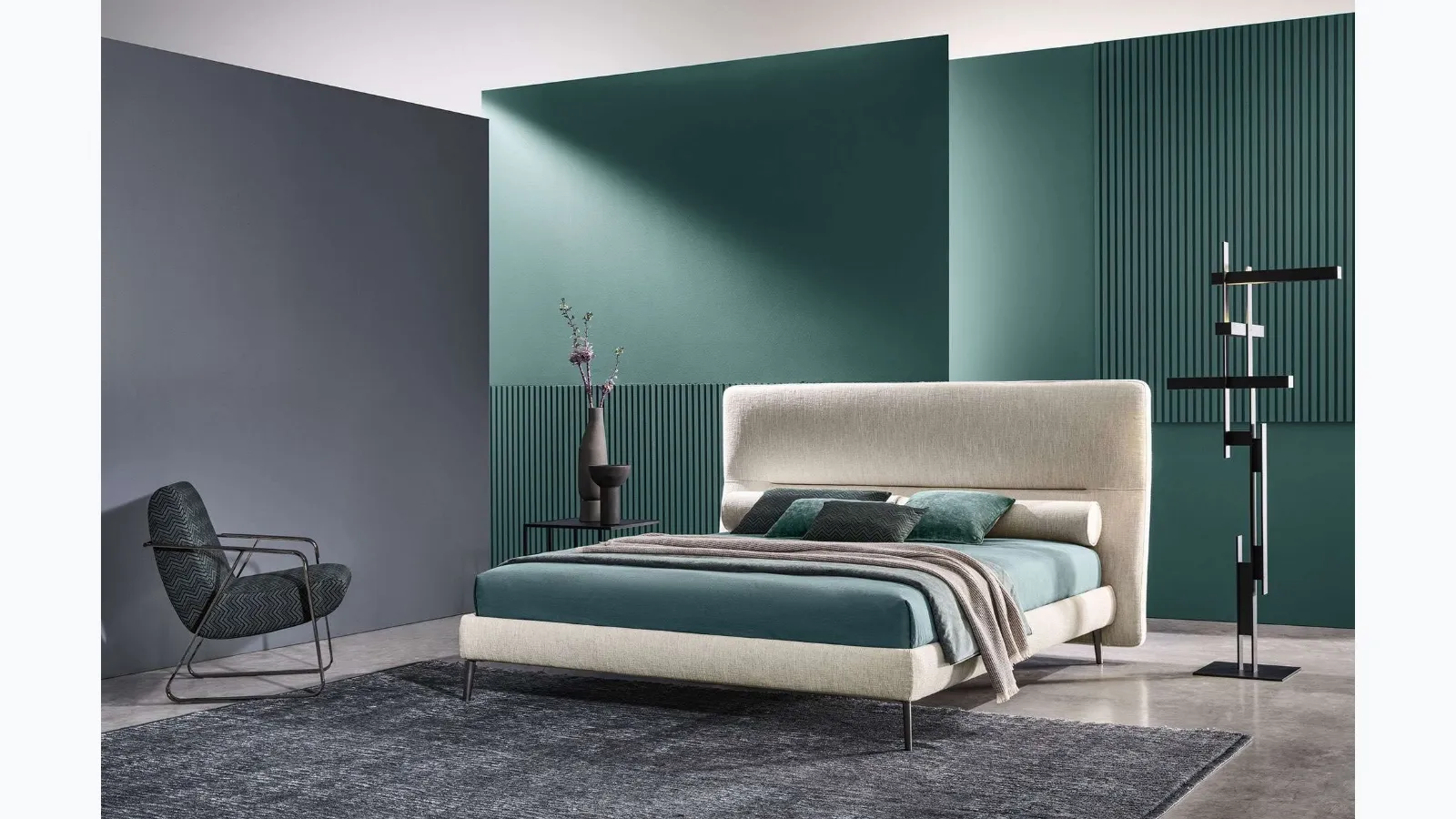 Fabric bed with De-Light headboard by Twils