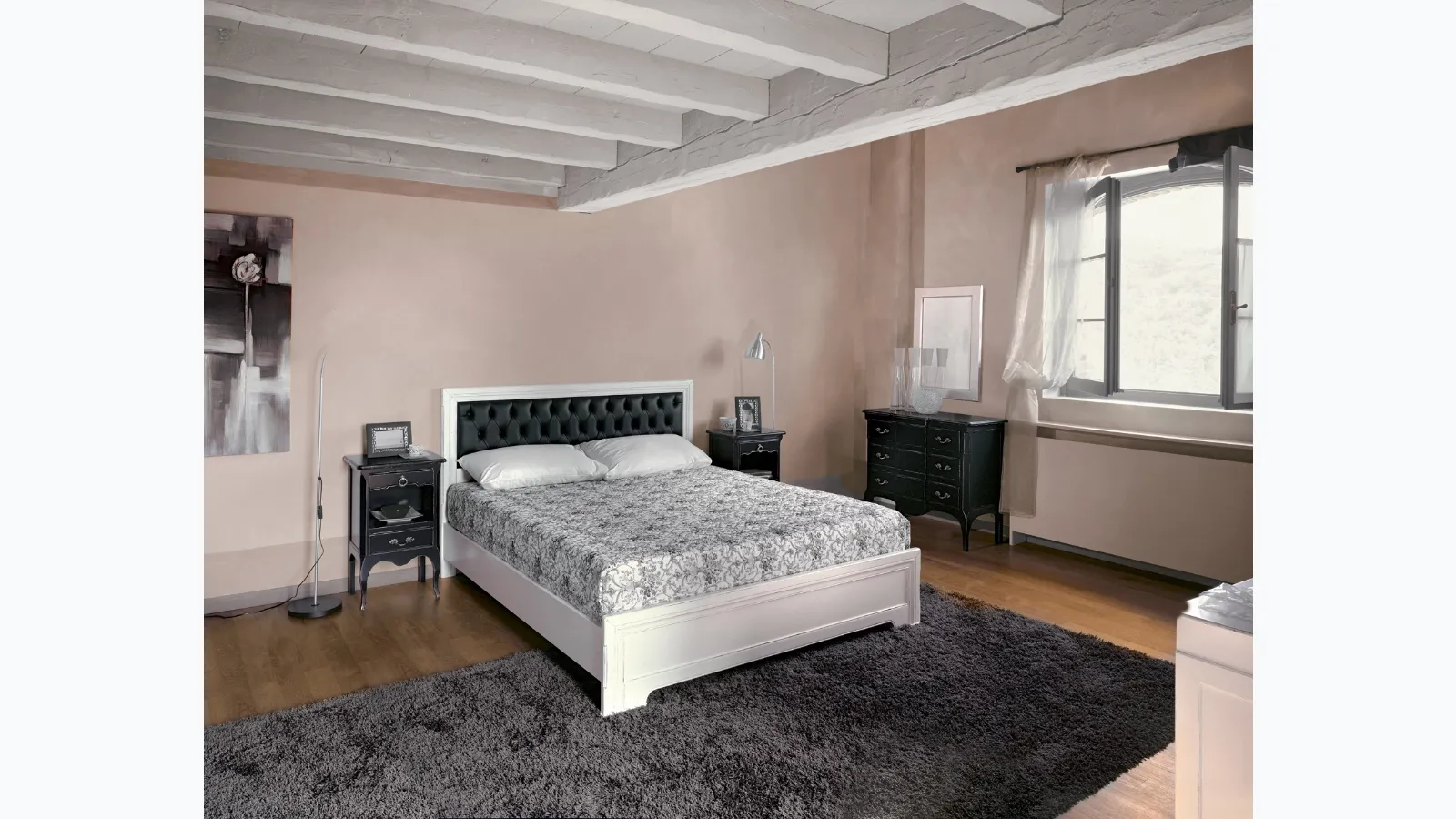Wooden bed with quilted leather headboard Desiree by Tonin Casa.