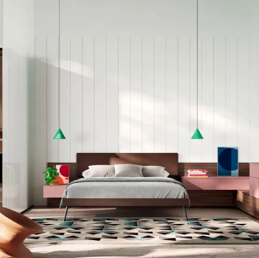 Bed Diska in Baked Materico with Footboard of Footprints
