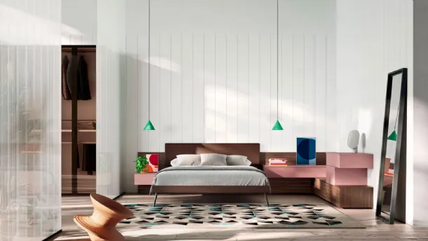 Bed Diska in Baked Materico with Footboard of Footprints