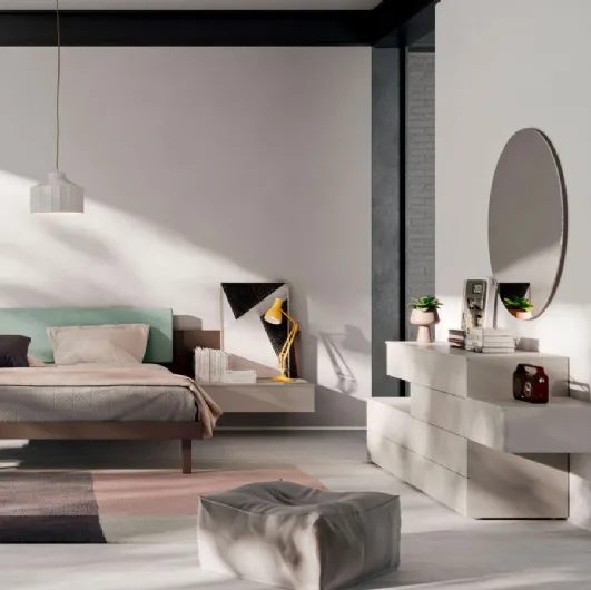 Bed with Diska fabric panel by Orme