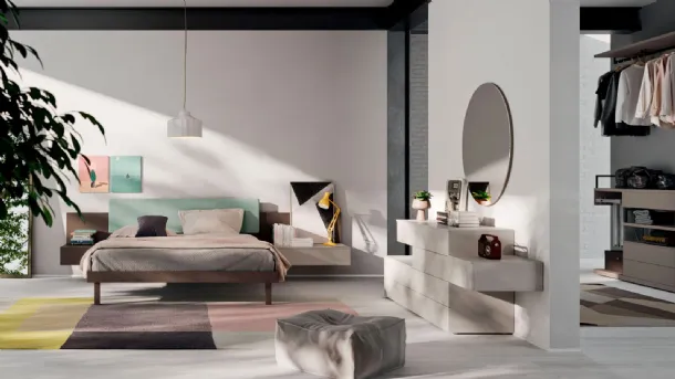 Bed with Diska fabric panel by Orme