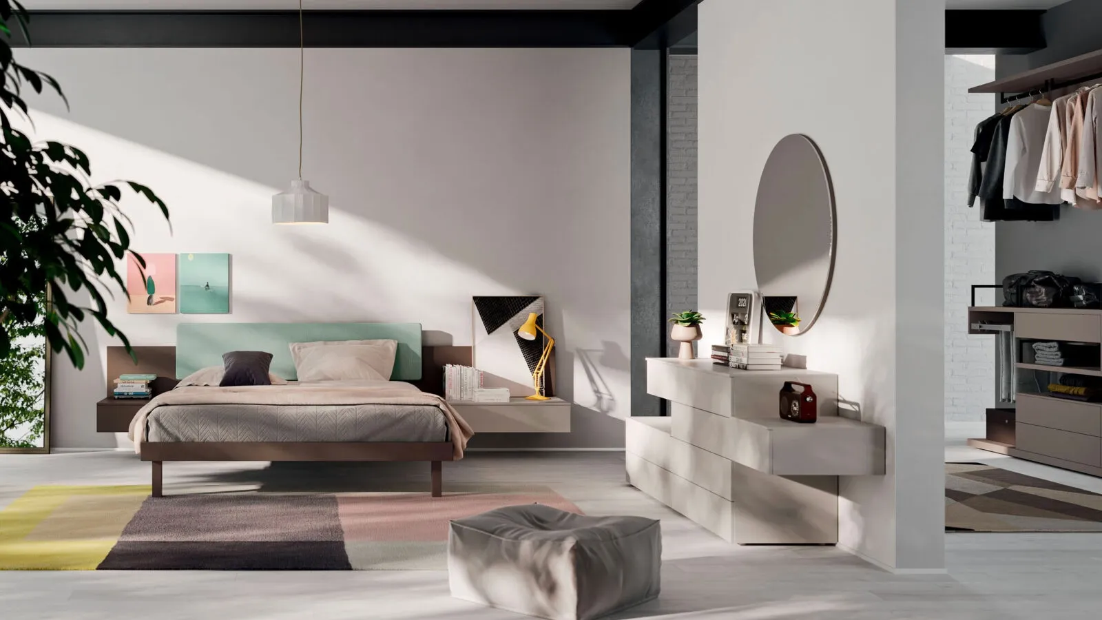 Bed with Diska fabric panel by Orme