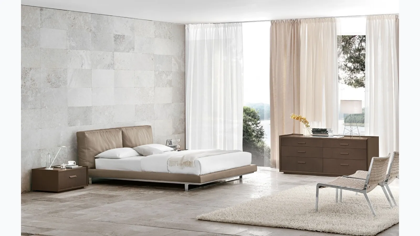 Leather bed with padded headboard Echo by Alivar