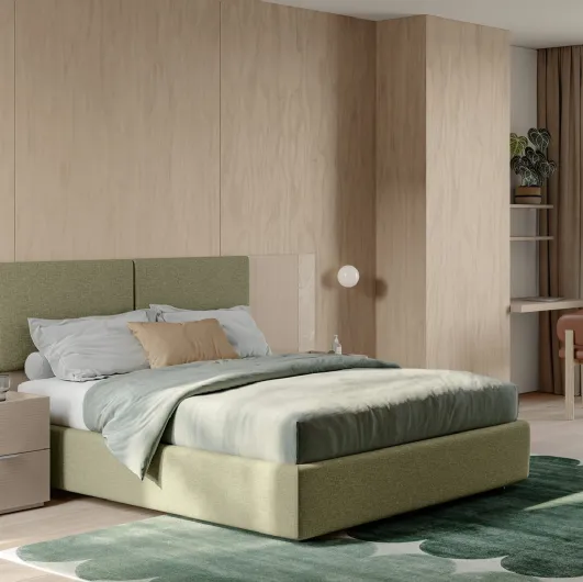 Eclectic bed EN02 in padded fabric and glass by Colombini Casa.