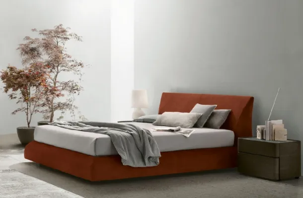 Bed with storage box Eros in nabuk leather by Tomasella