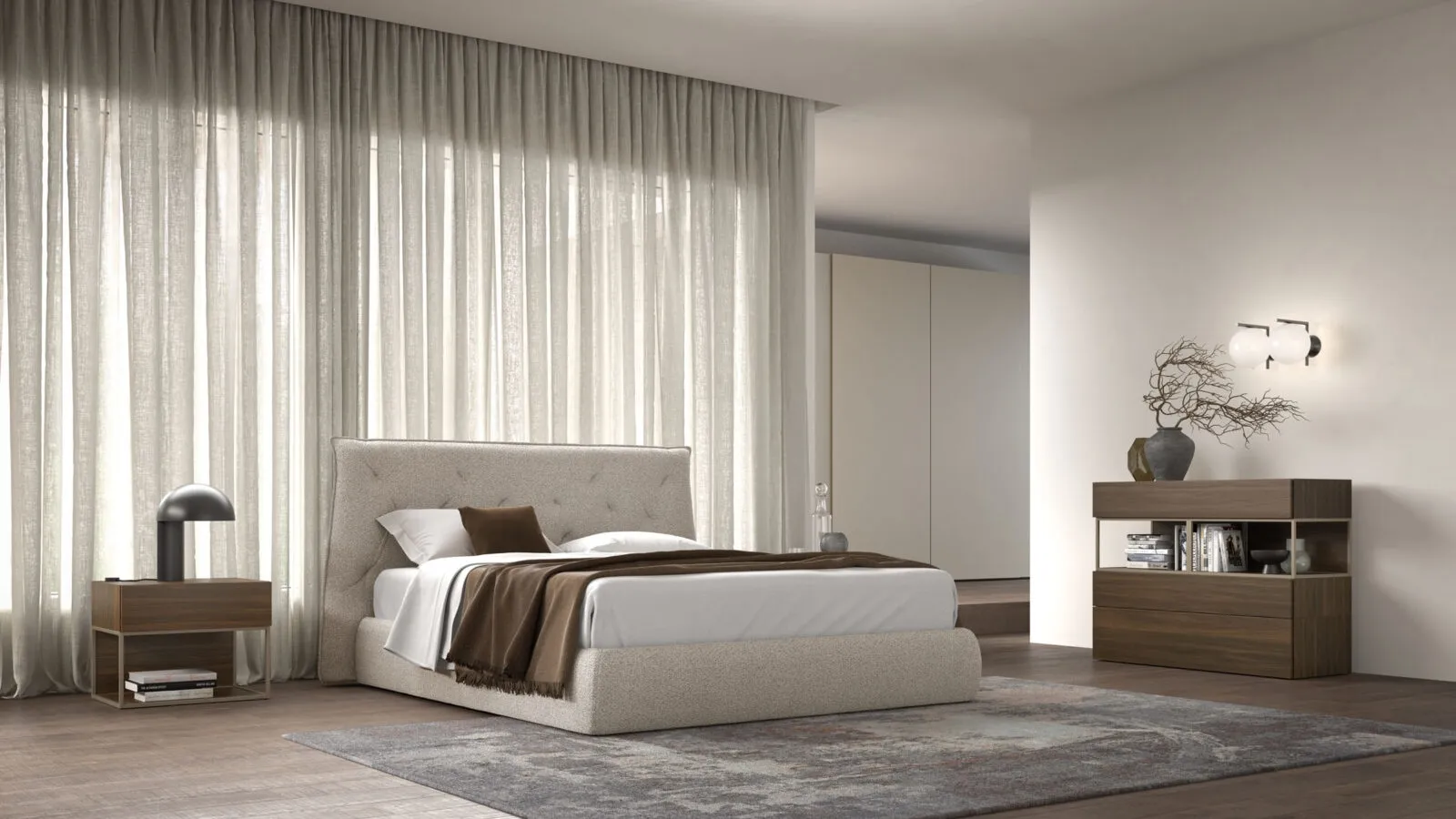 Bed Fiocco Night 21 in padded fabric by Orme.