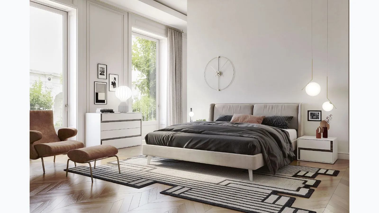 Padded fabric bed with Flap S75 headboard.