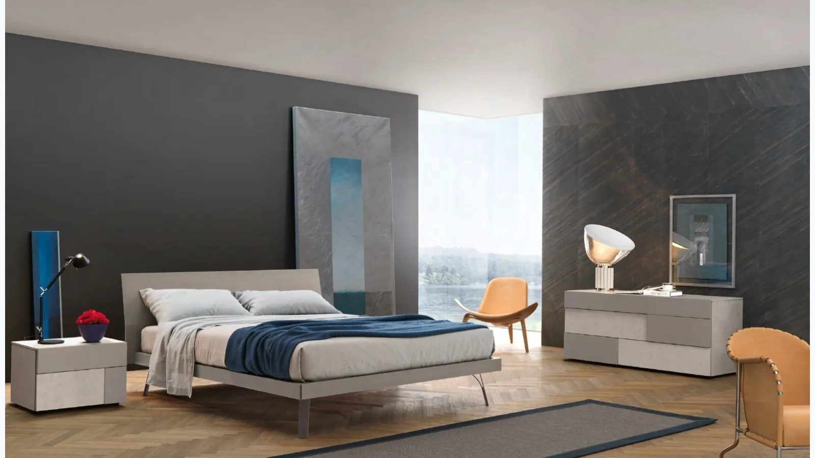 Bed Folio Grafic with Sangiacomo shaped headboard
