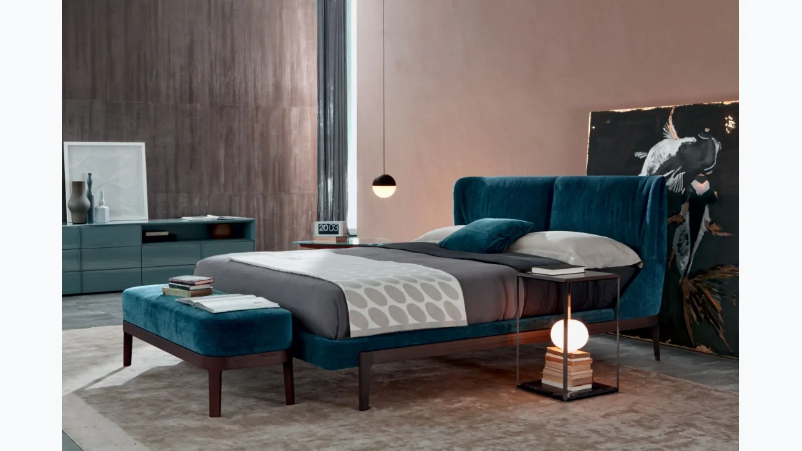 Bed with enveloping headboard Fulham by Molteni&C