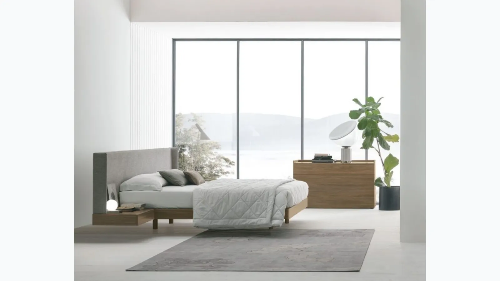 Fusion bed with fabric headboard by Tomasella