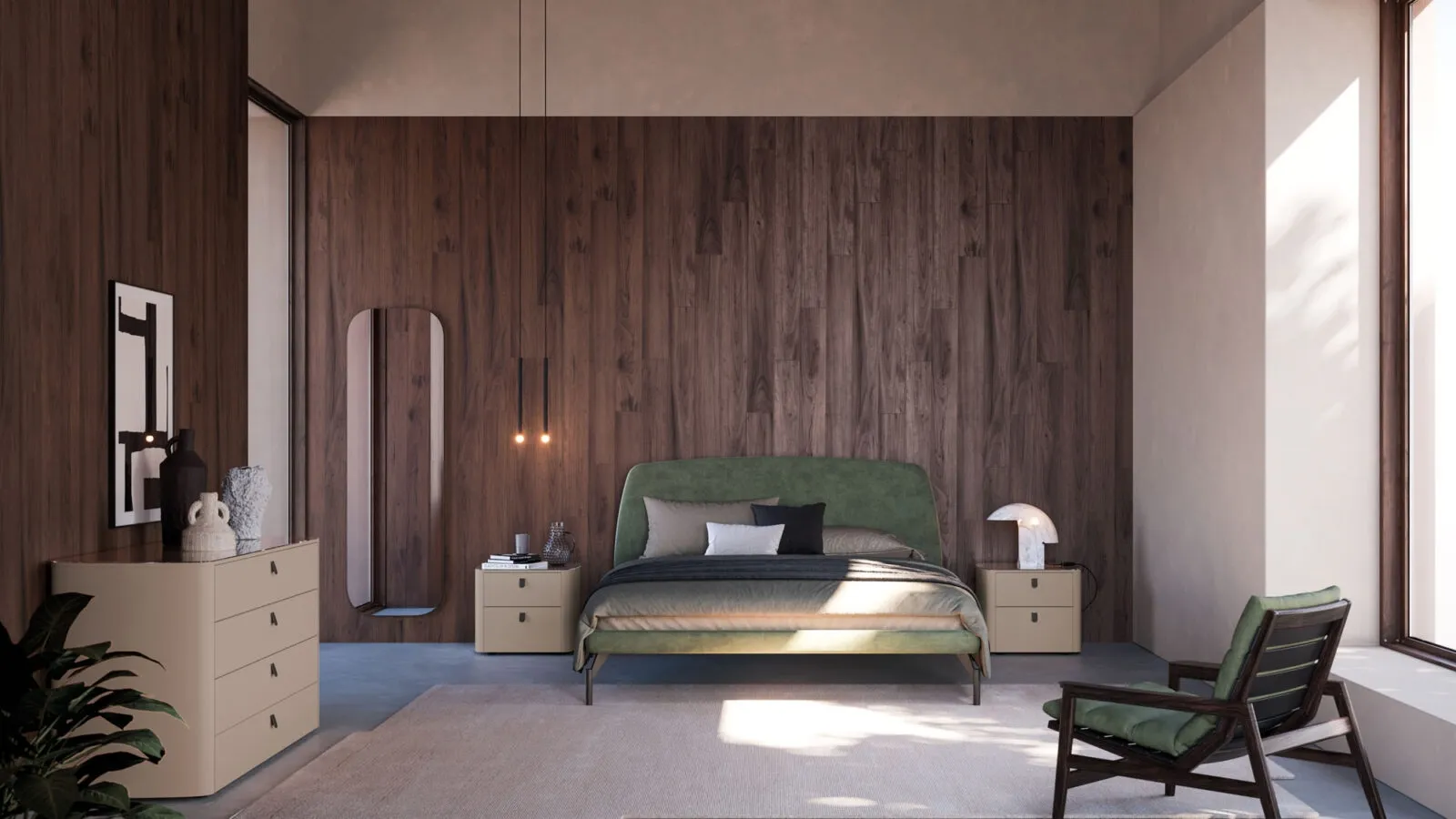 Gaia Night 32 bed in fabric with Orme headboard