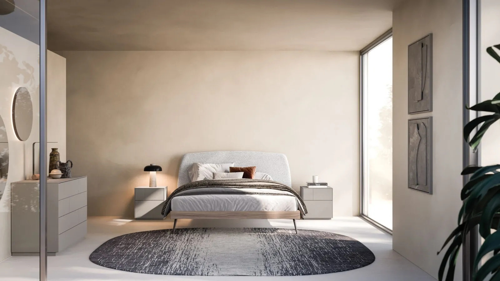 Gaia Night 33 Bed with upholstered fabric headboard by Orme.