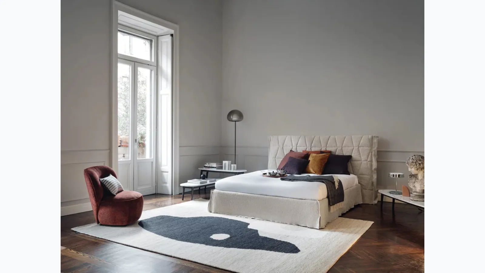 Bed with Gervasoni Gem headboard.