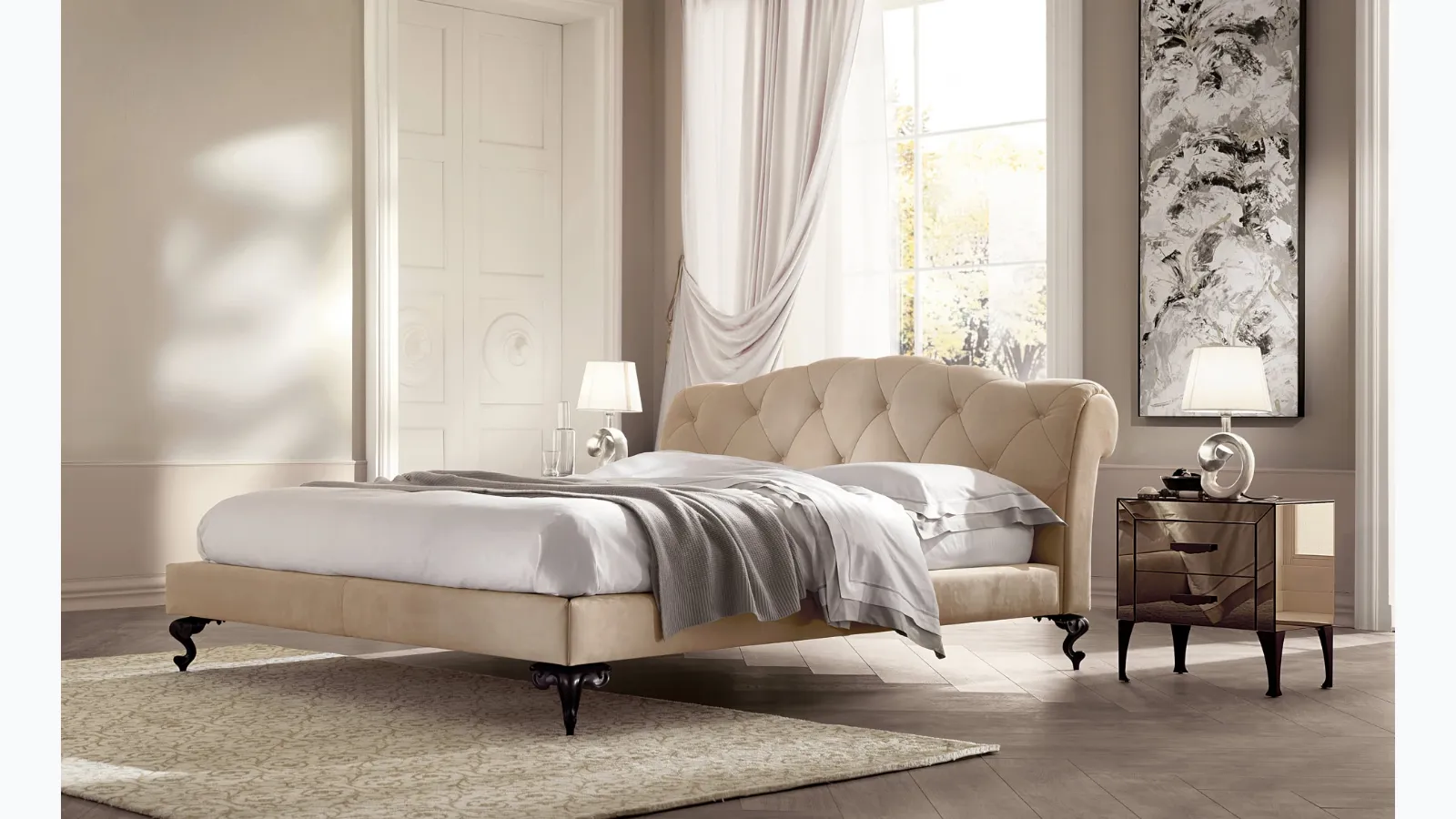 Bed with padded and quilted headboard George by Cantori.