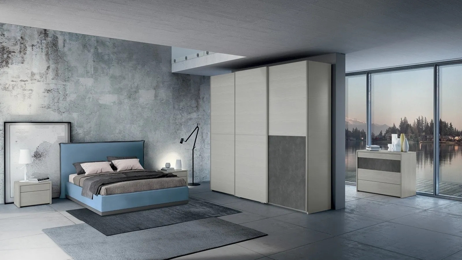 Leatherette bed with Golf Pad headboard by Colombini Casa.