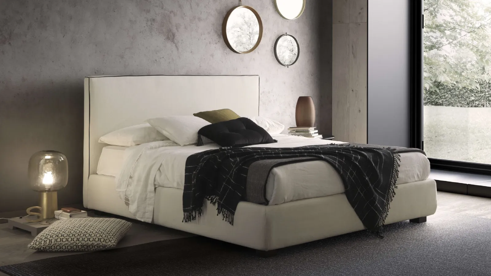 Bed with Gross Grain headboard by Valentini