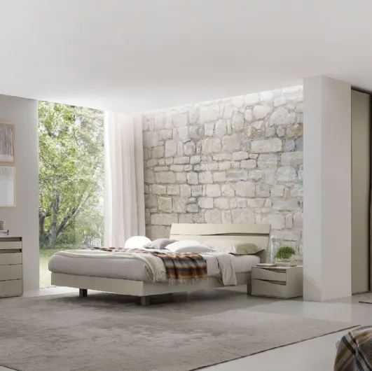 Bed in clay finish and dark elm with headboard with LED light Infinity Eros by S75
