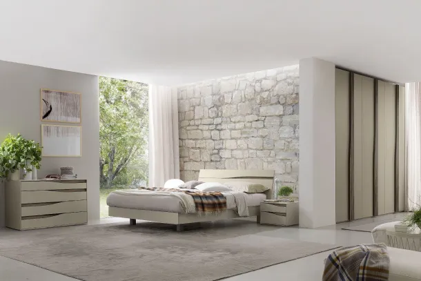 Bed in clay finish and dark elm with headboard with LED light Infinity Eros by S75